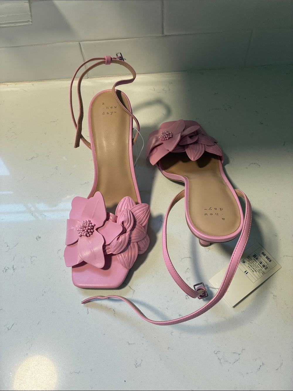 a new day Pink Floral Ankle-Strap Heels